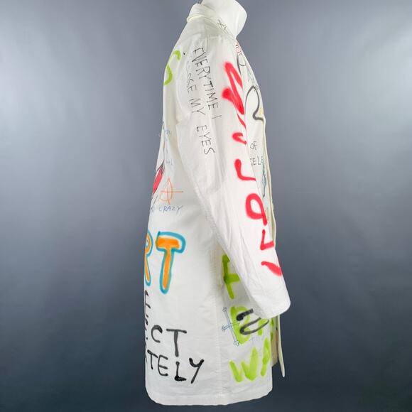 GUERNIKA Size M White Multi Color Graphic Single Breasted Coat - Picture 5 of 10